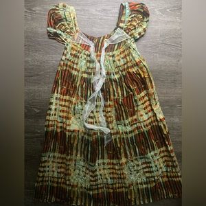 Green and Orange Patterned Midi Dress Size Small